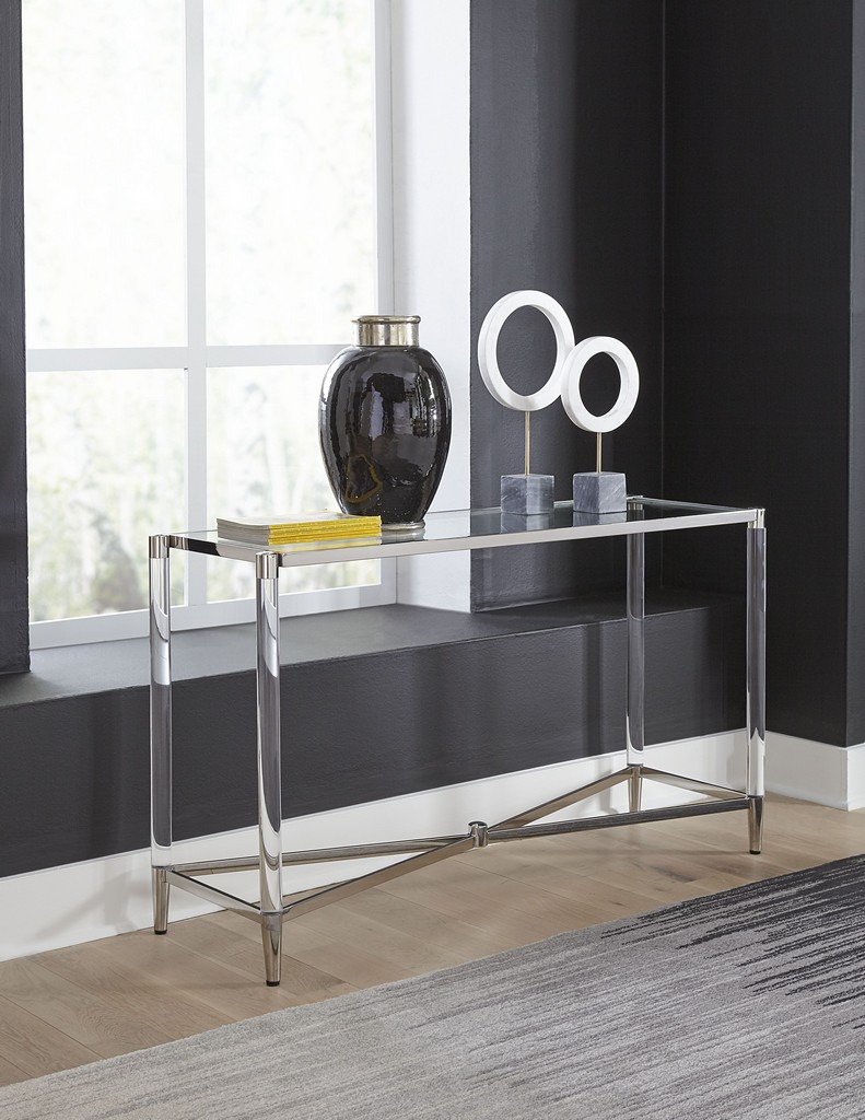 Picture of Marilyn Glass Top and Steel Base Rectangular Console Table - Modus 4RV223