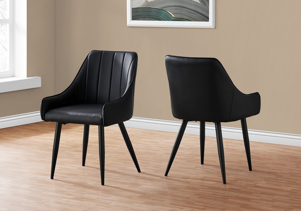 Dining Chair - 2Pcs / 33"H / Black Leather-Look / Black - Monarch Specialties I-1187