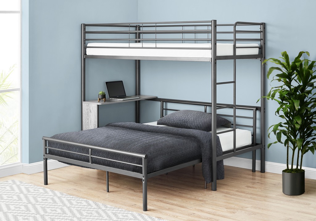 Bunk Bed Twin Desk Grey Monarch Specialties