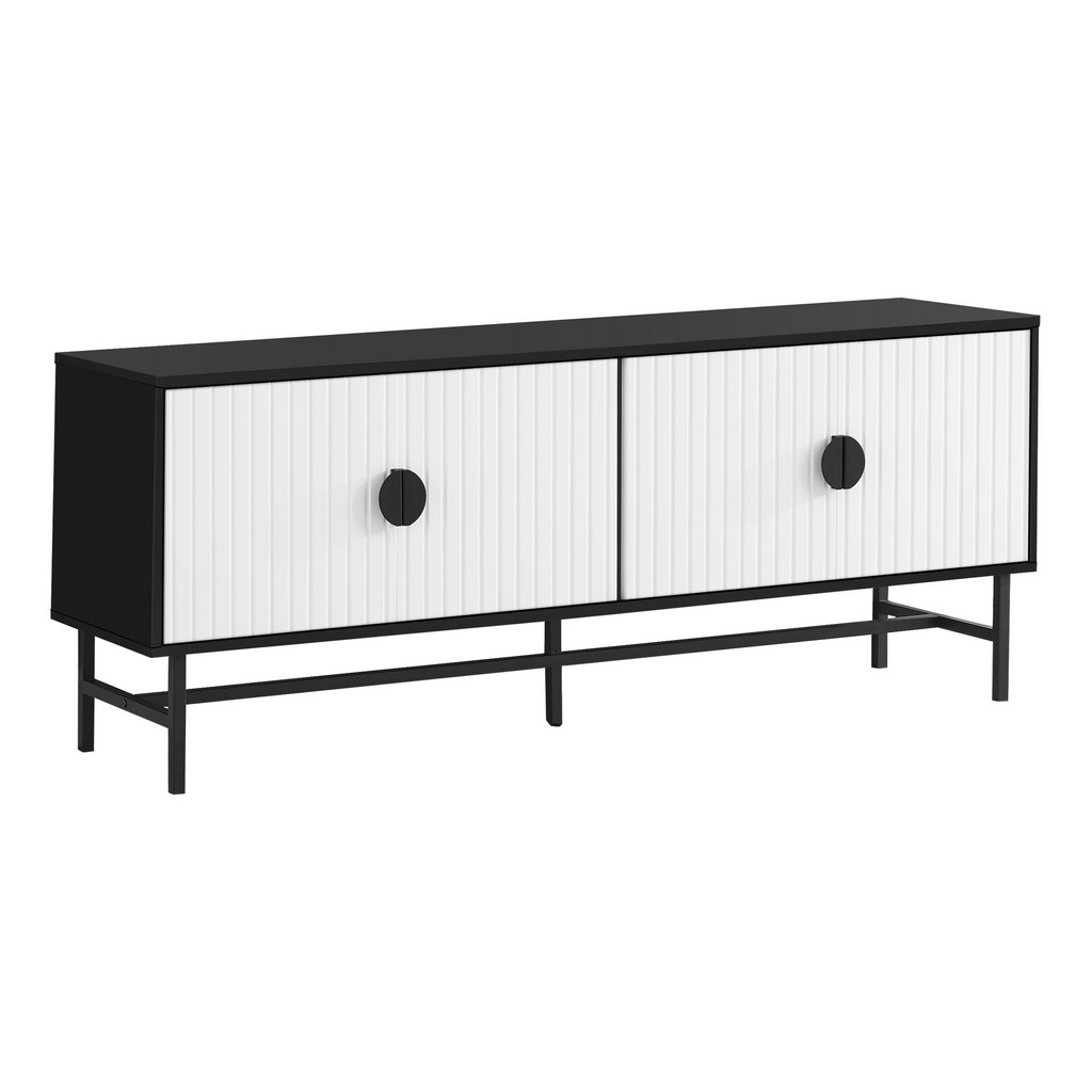 Tv Stand- 60 Inch- Console- Media Entertainment Center- Storage Cabinet- Living Room- Bedroom- Black And White Laminate- Black Metal- Contemporary- Modern-Monarch Specialties I 2732