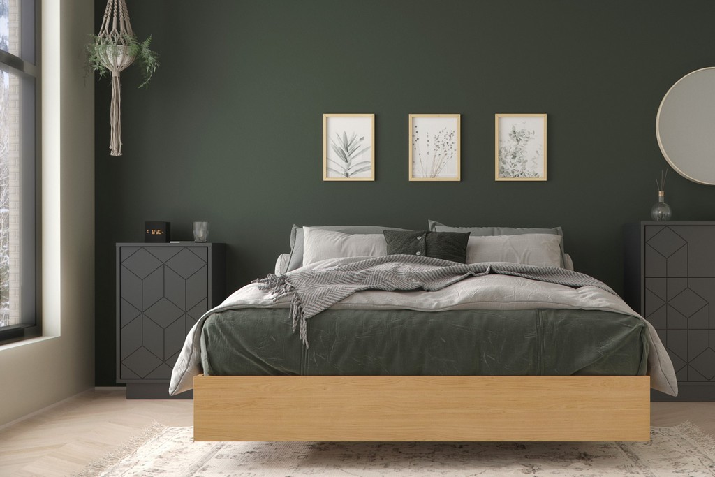 Cameo 2 Piece Full Size Bedroom Set In Natural Maple And Charcoal Grey - Nexera 402782