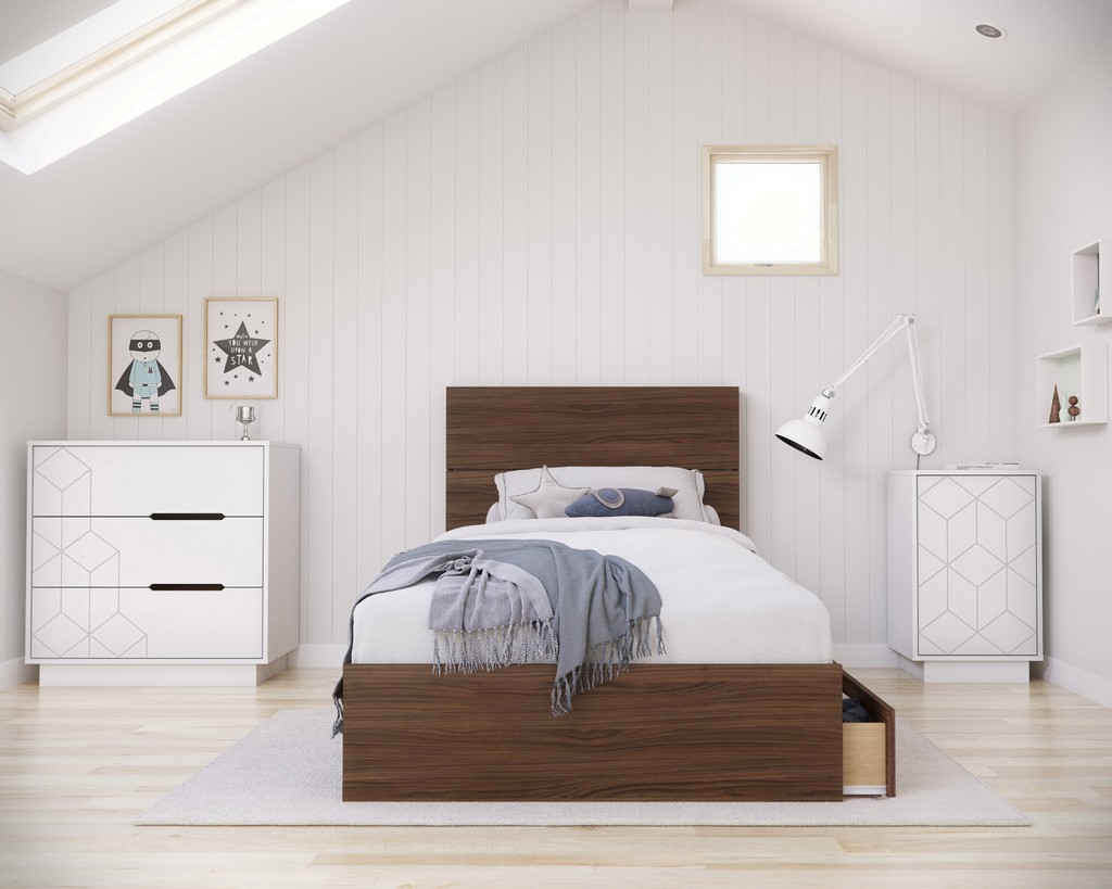Twin Bedroom Set Walnut White Nexera