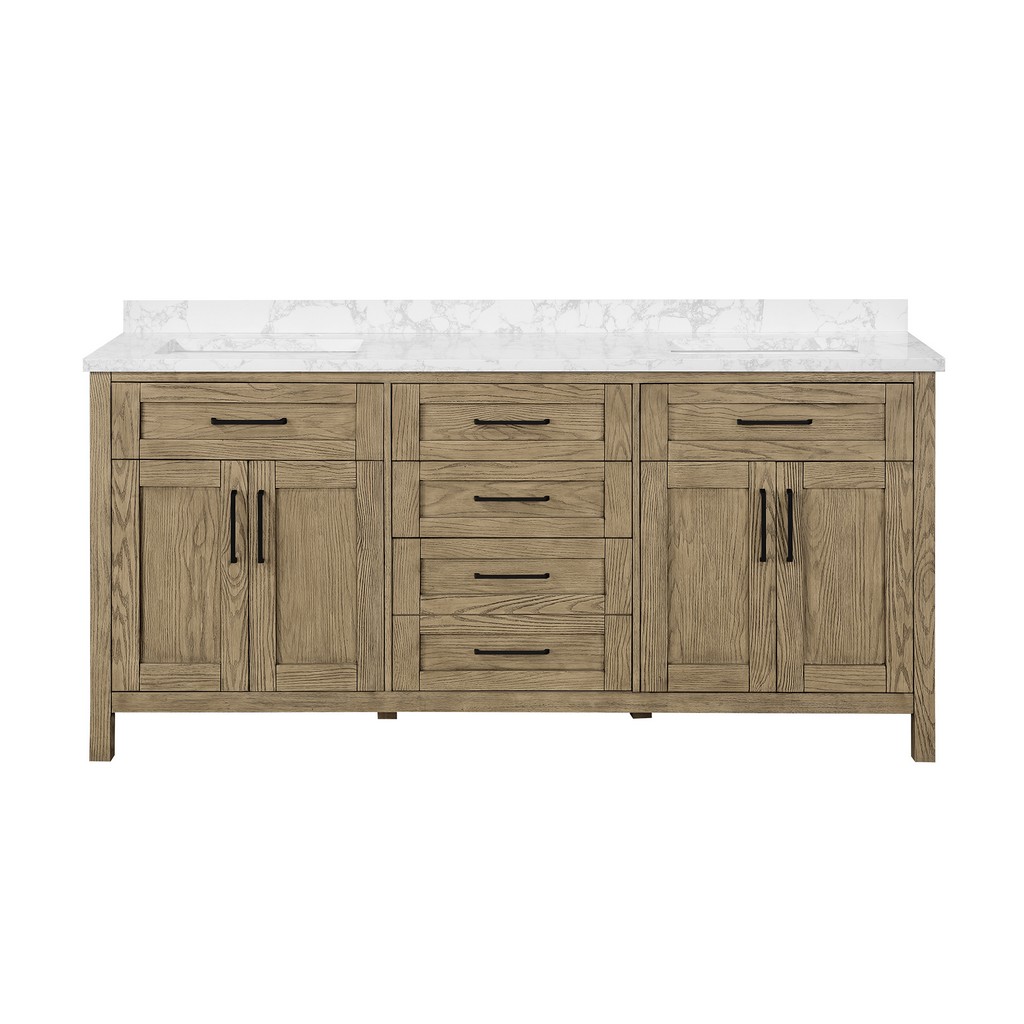 OVE Decors Tahoe 72 in. VII Double Sink Bathroom Vanity with Black Hardware and Water Oak Finish - Ove Decors 15VVA-TAH772-147FY