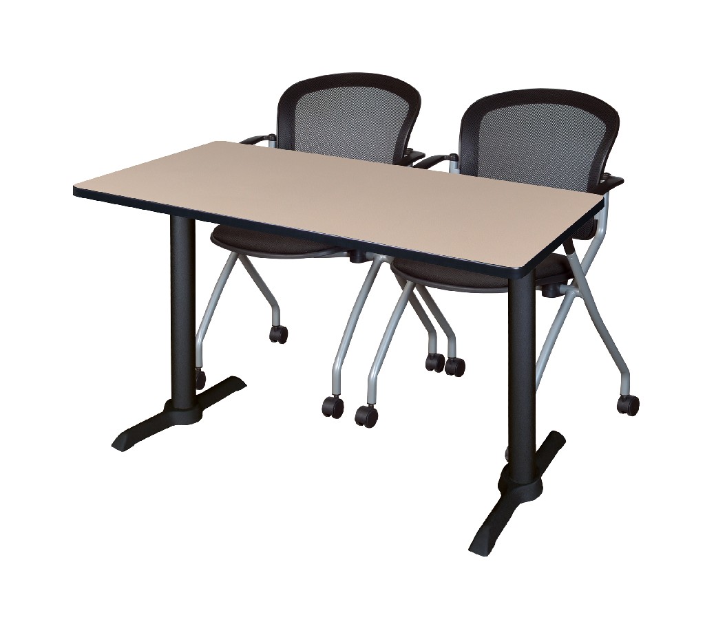 Cain 48" X 24" Training Table In Beige & 2 Cadence Nesting Chairs In Black - Regency Mtrct4824be23bk