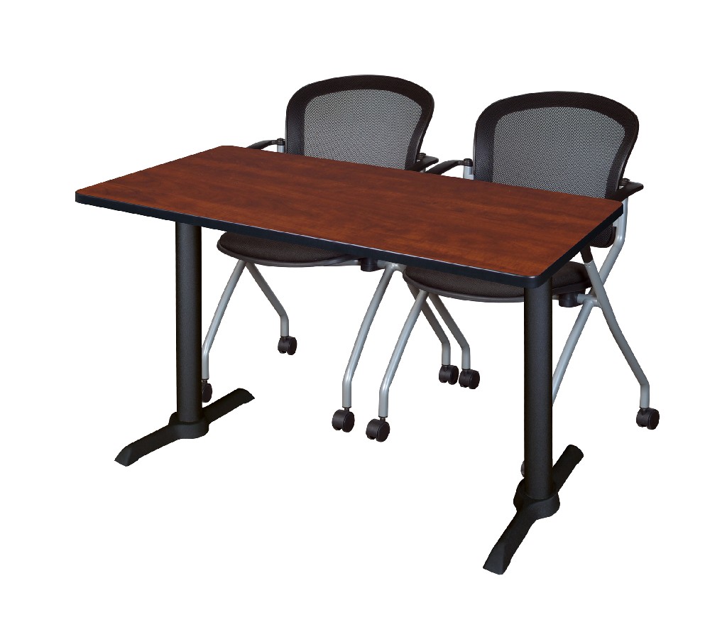 Cain 48" X 24" Training Table In Cherry & 2 Cadence Nesting Chairs In Black - Regency Mtrct4824ch23bk