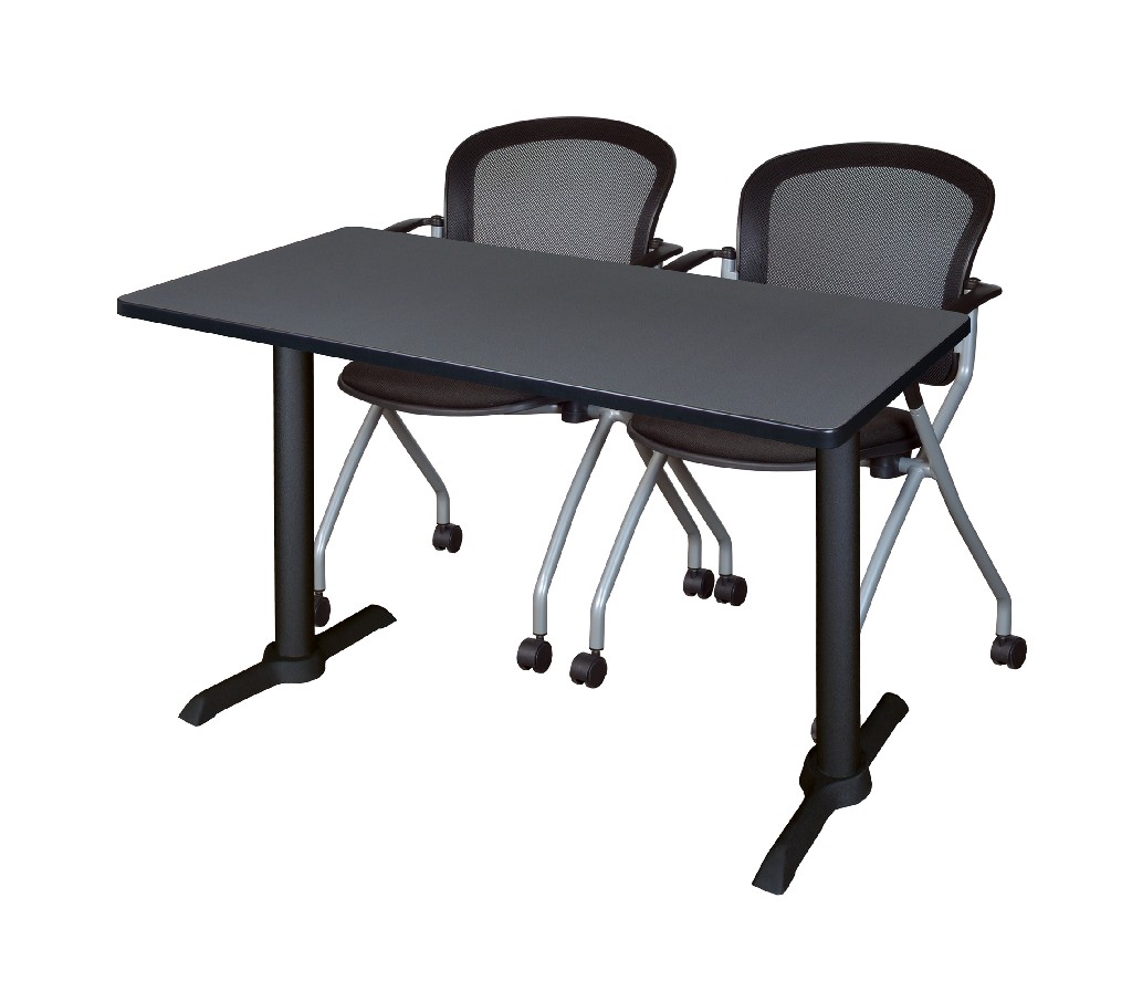 Cain 48" X 24" Training Table In Grey & 2 Cadence Nesting Chairs In Black - Regency Mtrct4824gy23bk