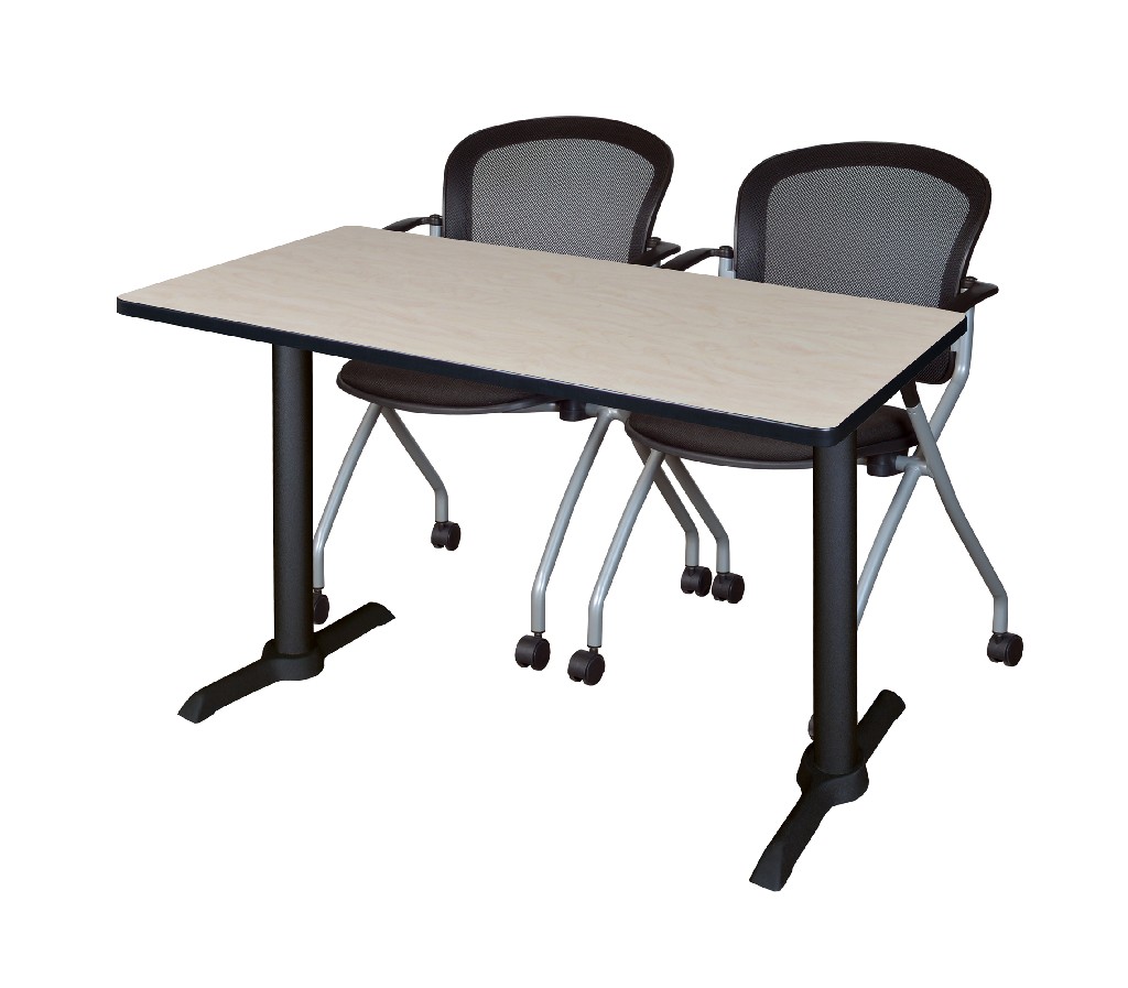 Cain 48" X 24" Training Table In Maple & 2 Cadence Nesting Chairs In Black - Regency Mtrct4824pl23bk