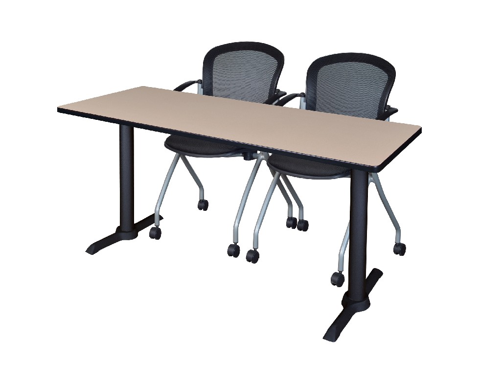 Cain 60" X 24" Training Table In Beige & 2 Cadence Nesting Chairs In Black - Regency Mtrct6024be23bk