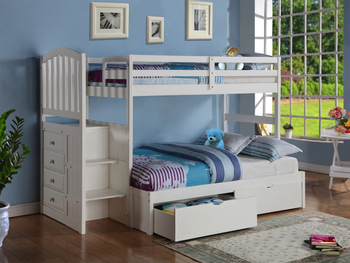 Donco Kids Furniture Twin Bunkbed Dual Underbed Storage Drawers