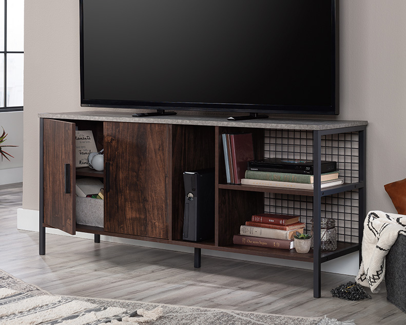 Market Commons TV Credenza in Rich Walnut with Slate Gray - Sauder 431217