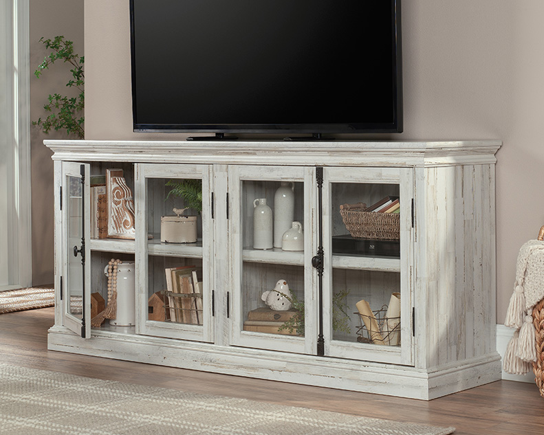 Barrister Lane TV Credenza with Glass Doors in White Plank - Sauder 433954