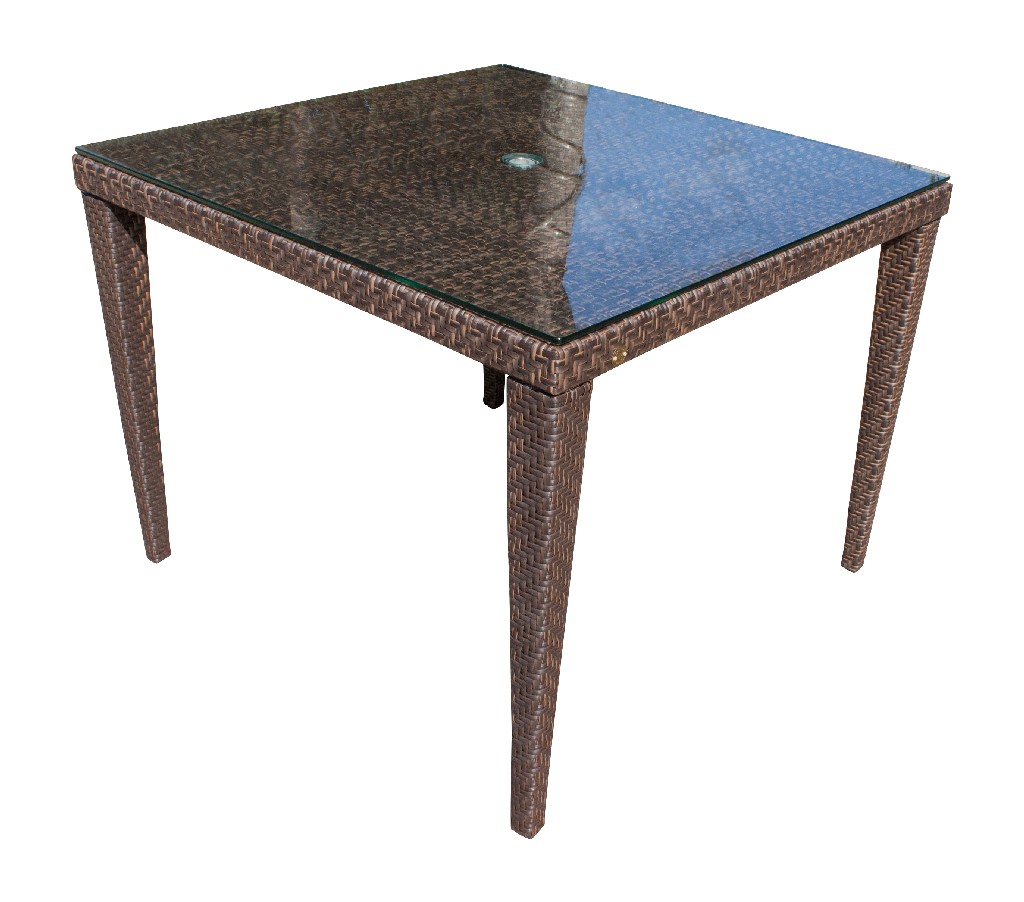 Patio Woven Square Dining Table Glass