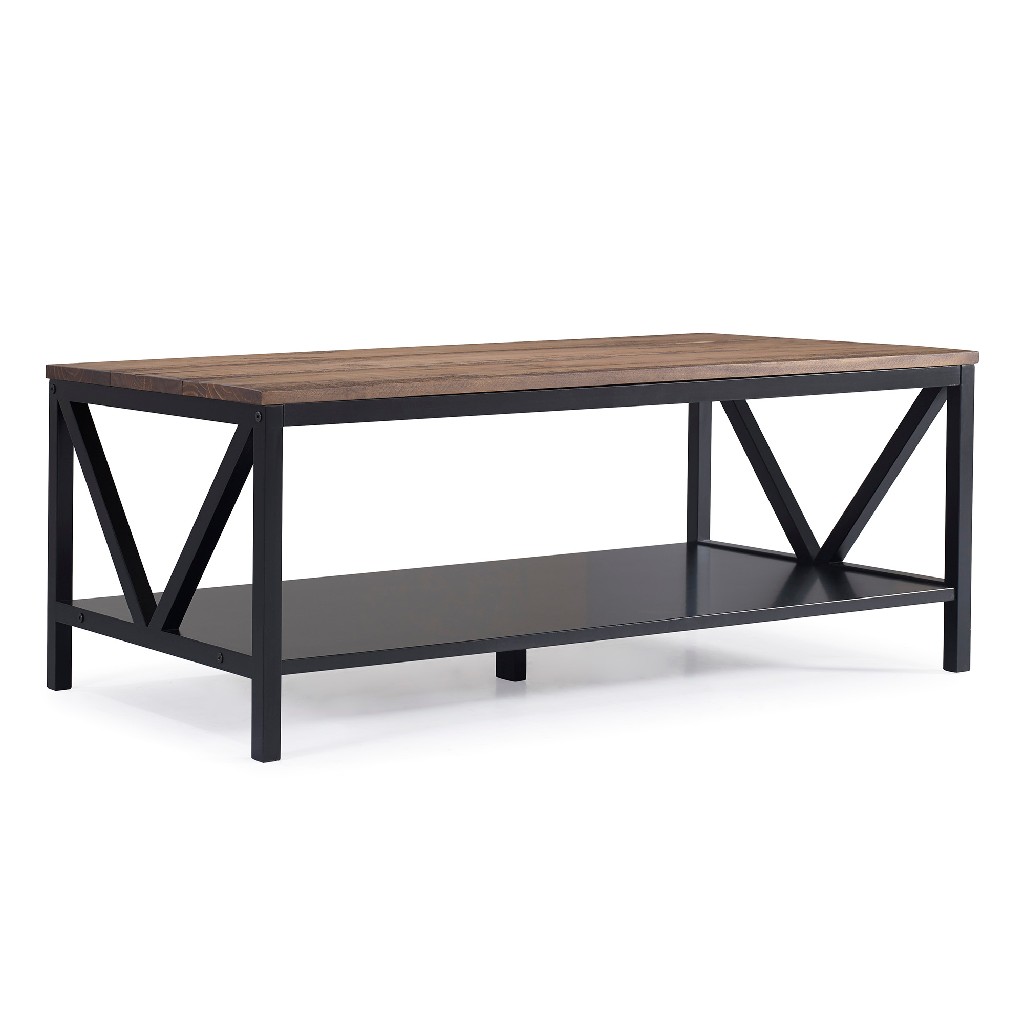 Image of 48" Distressed Farmhouse Coffee Table in Reclaimed Barnwood/Black - Walker Edison AF48NATCTBRO