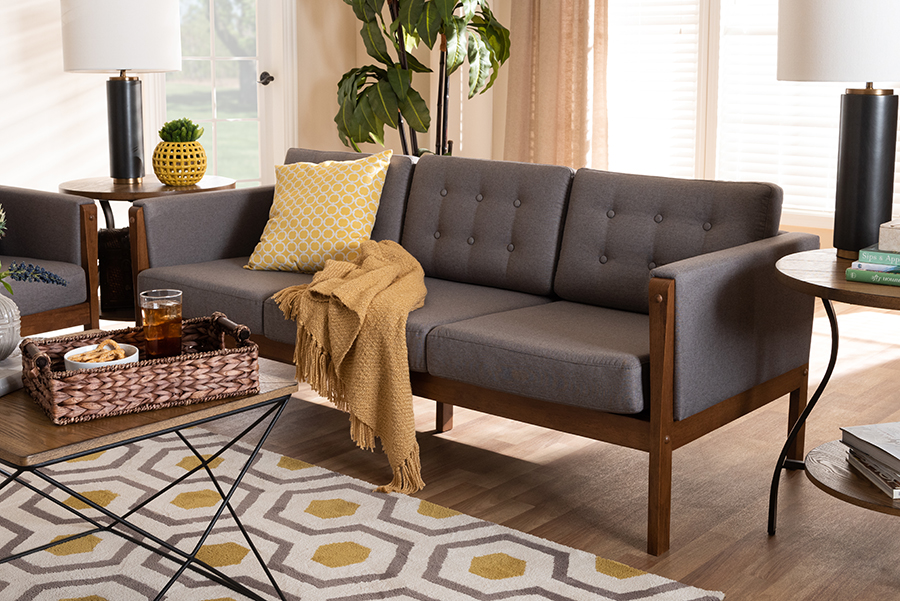 Wholesale Interiors Lenne Fabric Upholstered Walnut Sofa