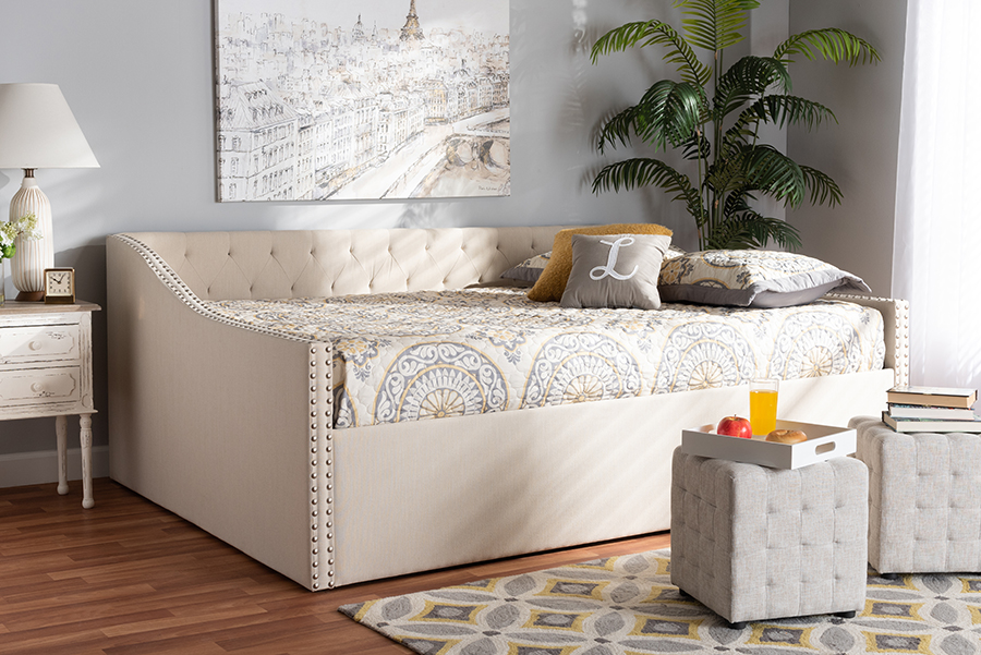 Baxton Studio Haylie Modern and Contemporary Beige Fabric Upholstered Full Size Daybed  - CF9046-B-Beige-Daybed-F