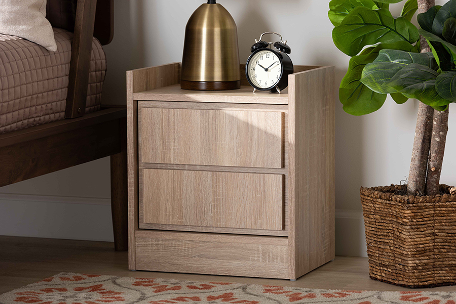 Baxton Studio Hale Modern and Contemporary Oak Finished Wood 1-Door Nightstand - Wholesale Interiors ET8003-Oak-NS