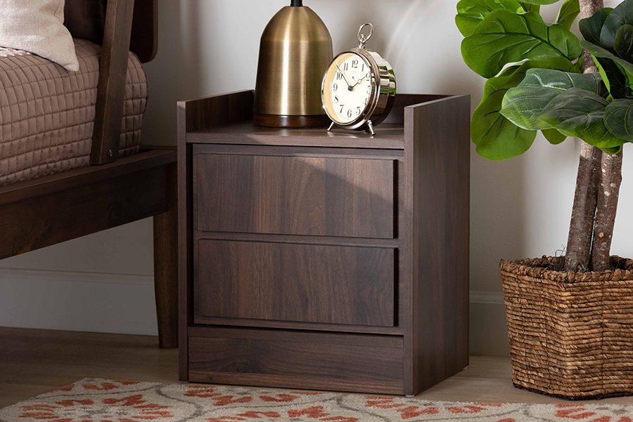 Baxton Studio Hale Modern and Contemporary Walnut Brown Finished Wood 1-Door Nightstand - Wholesale Interiors ET8003-Walnut-NS