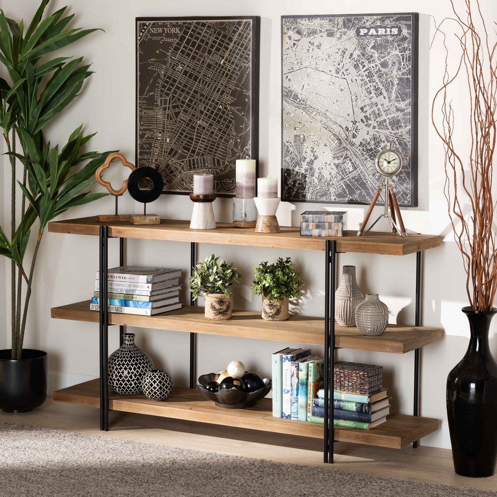 Baxton Studio Tarah Modern Rustic And Industrial Natural Brown Finished Wood And Black Finished Metal Console Table - Wholesale Interiors Jy20a163-natural/black-console