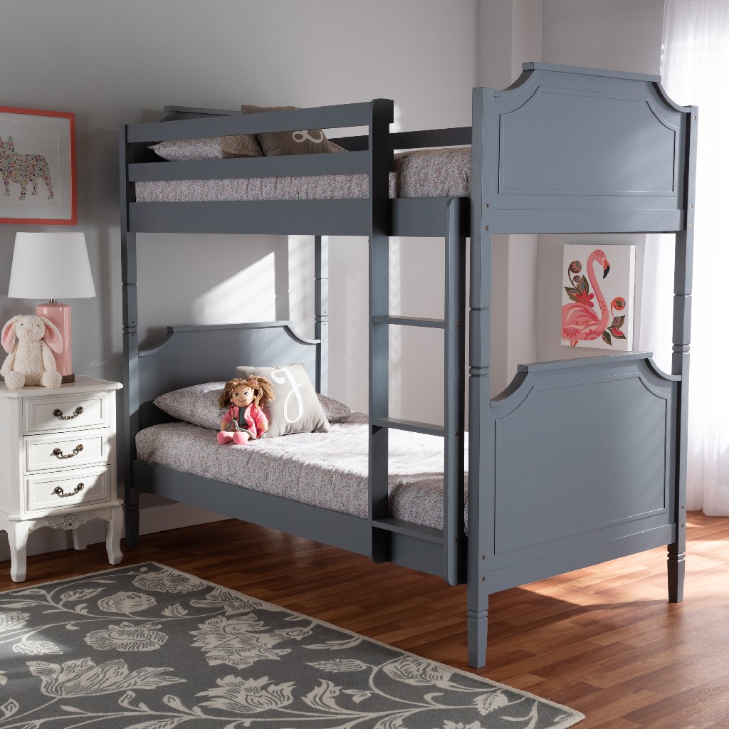 Baxton Studio Mariana Traditional Transitional Grey Finished Wood Twin Size Bunk Bed - Wholesale Interiors Mariana-Grey-Twin Bunk Bed