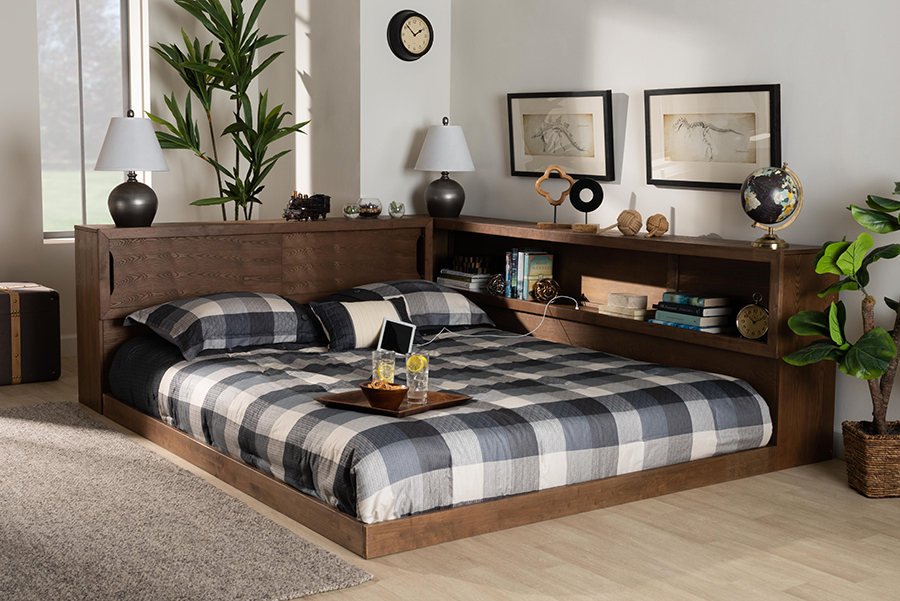 Wholesale | Platform | Storage | Walnut | Modern | Finish | Queen | Brown | Wood | Size | Bed
