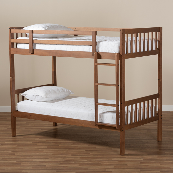 Baxton Studio Jude Modern &amp; Contemporary Walnut Brown Finished Wood Twin Size Bunk Bed - MG0045-Walnut-Twin Bunk Bed