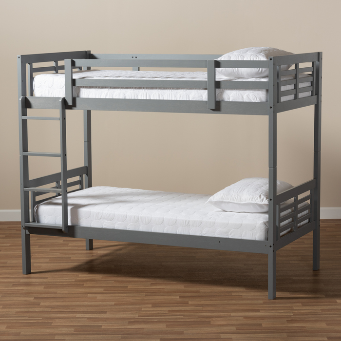 Baxton Studio Liam Modern &amp; Contemporary Grey Finished Wood Twin Size Bunk Bed - MG0048-Grey-Twin Bunk Bed