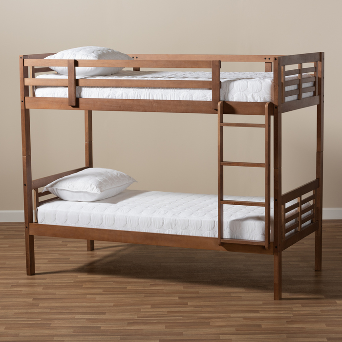 Baxton Studio Liam Modern &amp; Contemporary Walnut Brown Finished Wood Twin Size Bunk Bed - MG0048-Walnut-Twin Bunk Bed