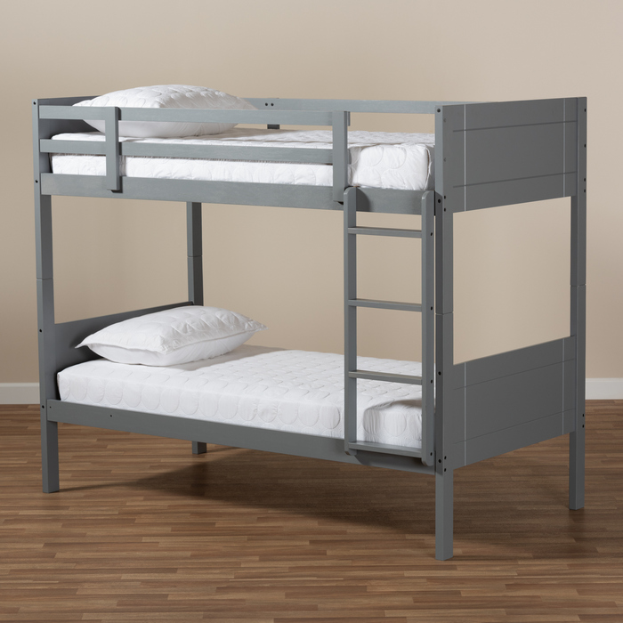 Baxton Studio Elsie Modern &amp; Contemporary Grey Finished Wood Twin Size Bunk Bed - MG0051-Grey-Twin Bunk Bed