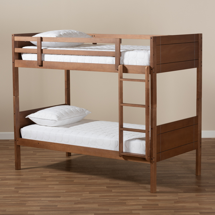 Baxton Studio Elsie Modern &amp; Contemporary Walnut Brown Finished Wood Twin Size Bunk Bed - MG0051-Walnut-Twin Bunk Bed