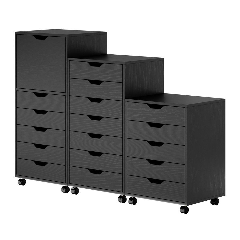 Halifax 3-Pc Multi-Drawer Storage Cabinet Set, Black â€“ Winsome Wood 20395