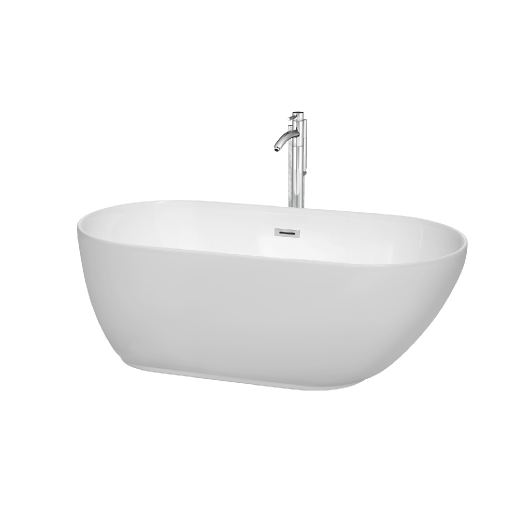 Wyndham Wcobt100060atp11pc Melissa 60" Soaking Bathtub In White Polished Chrome Trim And Polished Chrome Floor Mounted Faucet