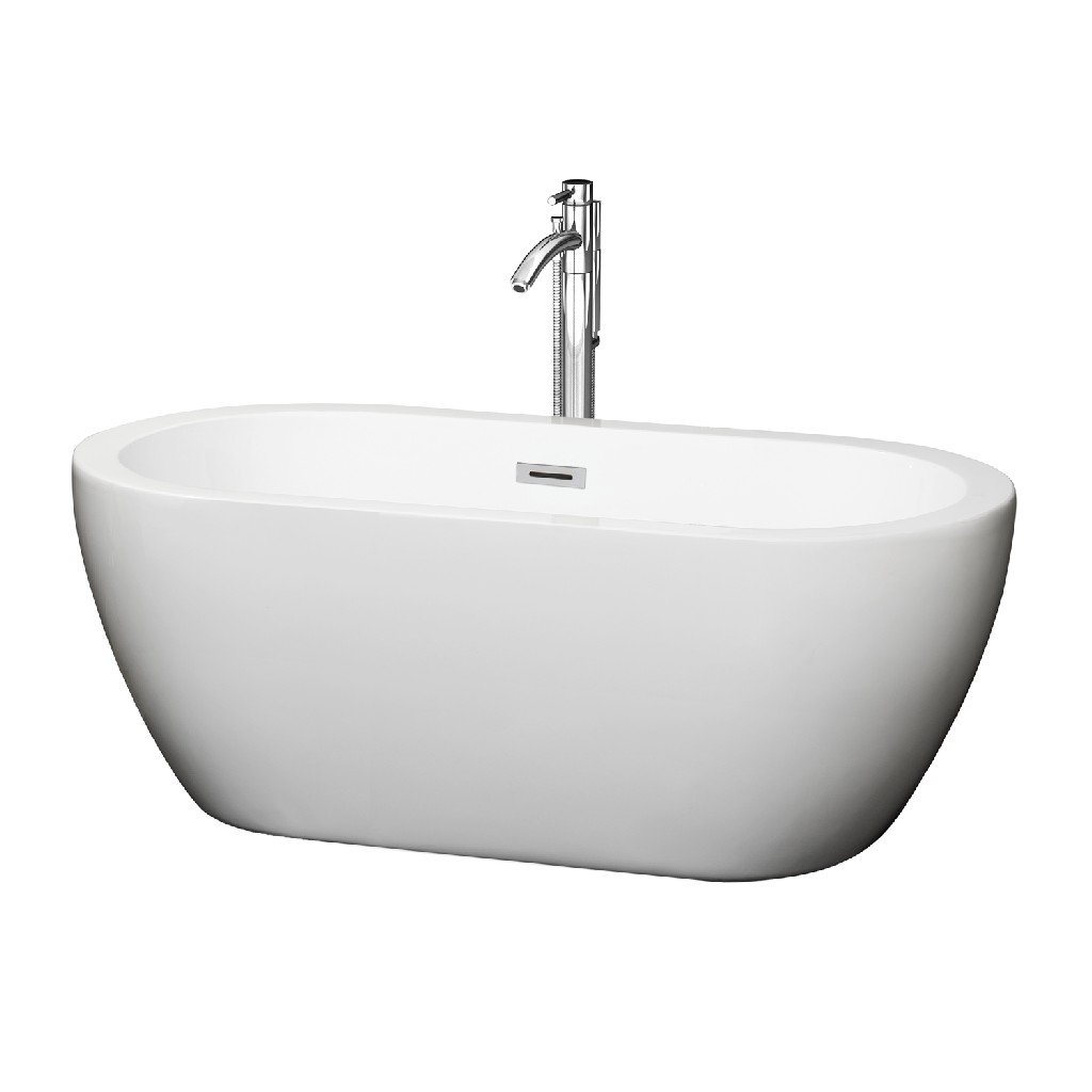 Wyndham Wcobt100260atp11pc 60 In. Center Drain Soaking Tub In White With Floor Mounted Faucet In Chrome