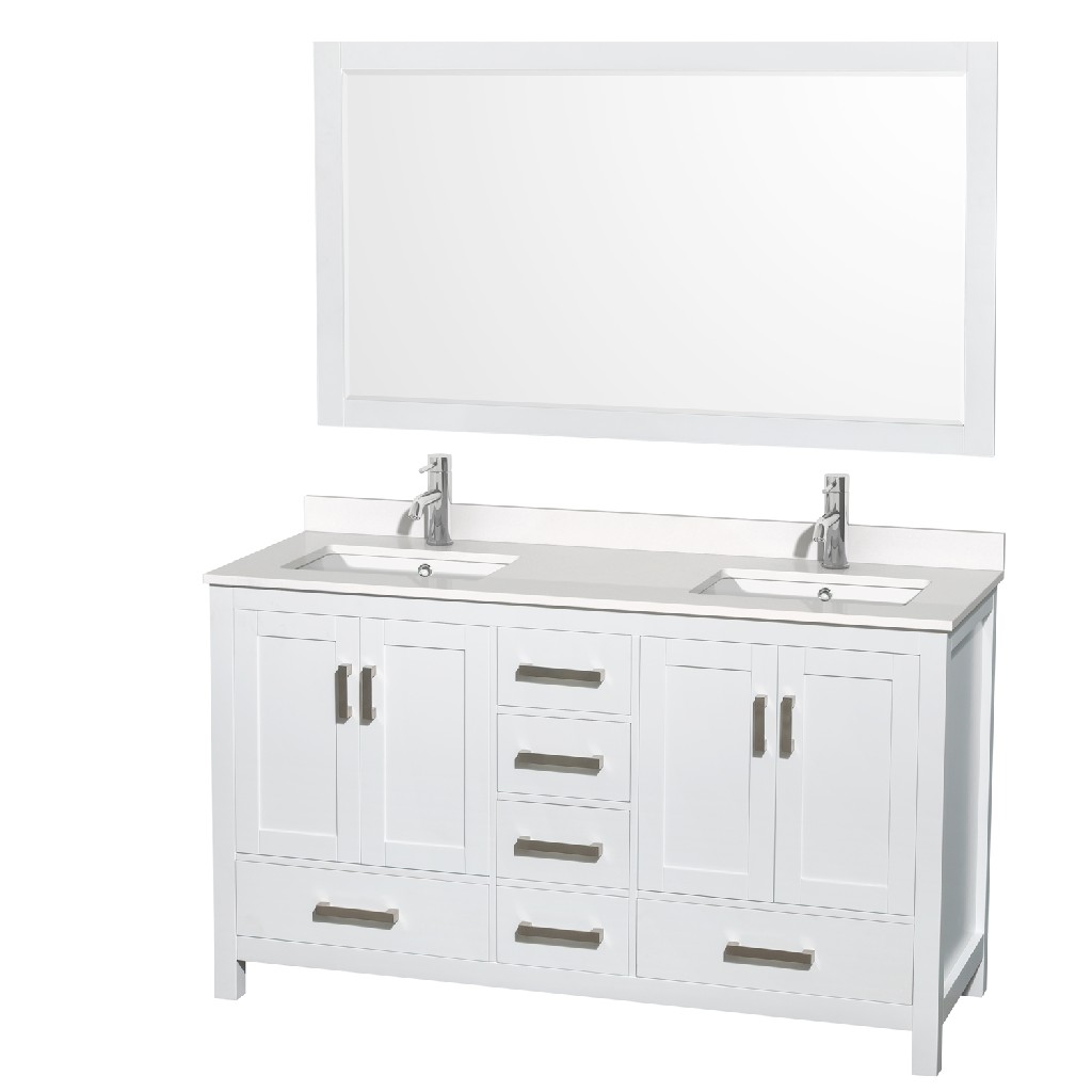 Wyndham Furniture Double Bathroom Vanity Countertop Square Sink Mirror