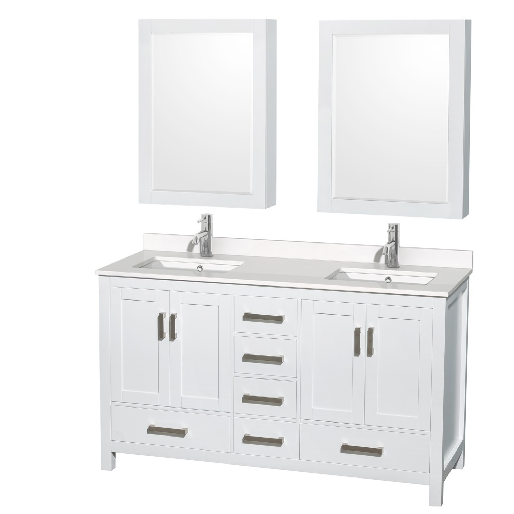 Wyndham Double Bathroom Vanity Countertop Square Sink Medicine Cabinets