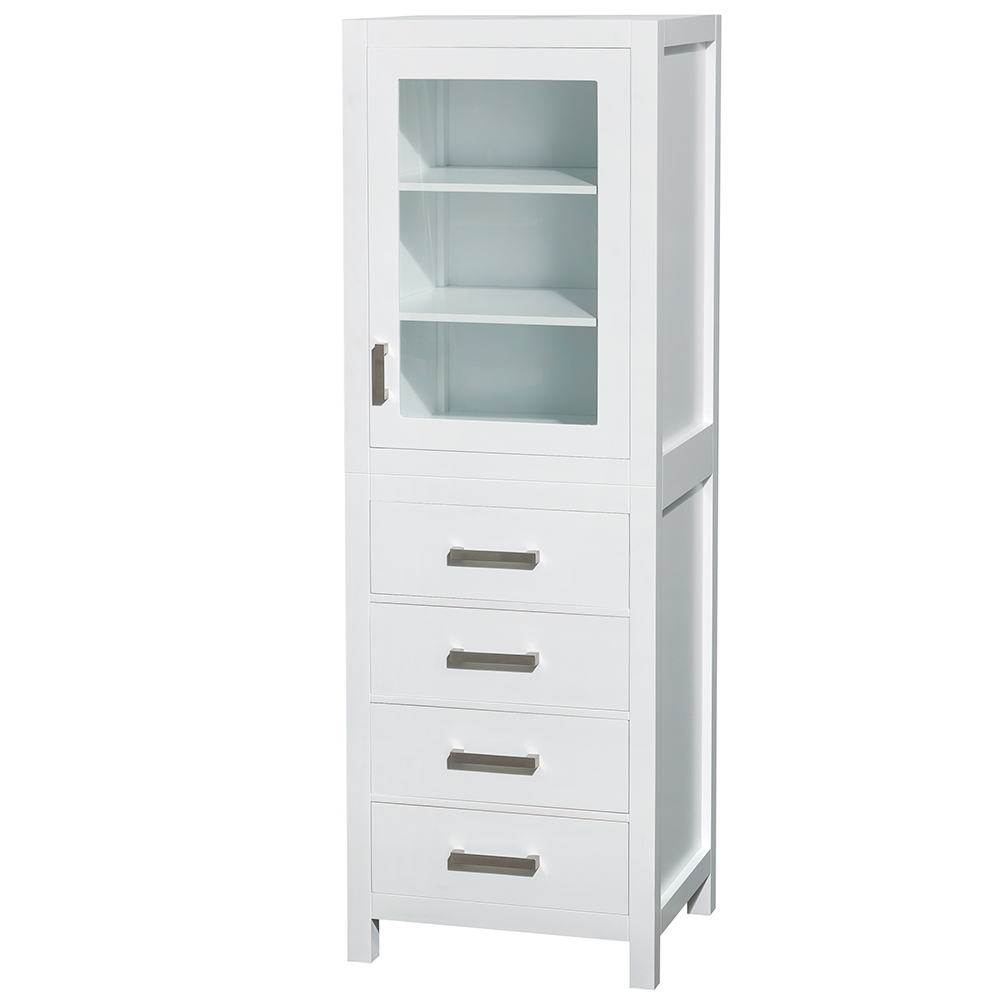24 Inch Linen Tower In White With Shelved Cabinet Storage And 4 Drawers - Wyndham Wcs1414ltwh