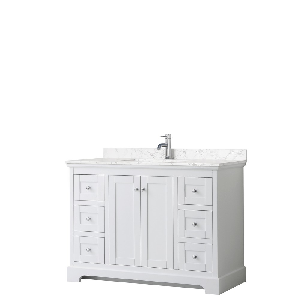 Avery 48 Inch Single Bathroom Vanity In White, Dark-vein Carrara Cultured Marble Countertop, Undermount Square Sink, No Mirror - Wyndham Wcv232348swhc1unsmxx