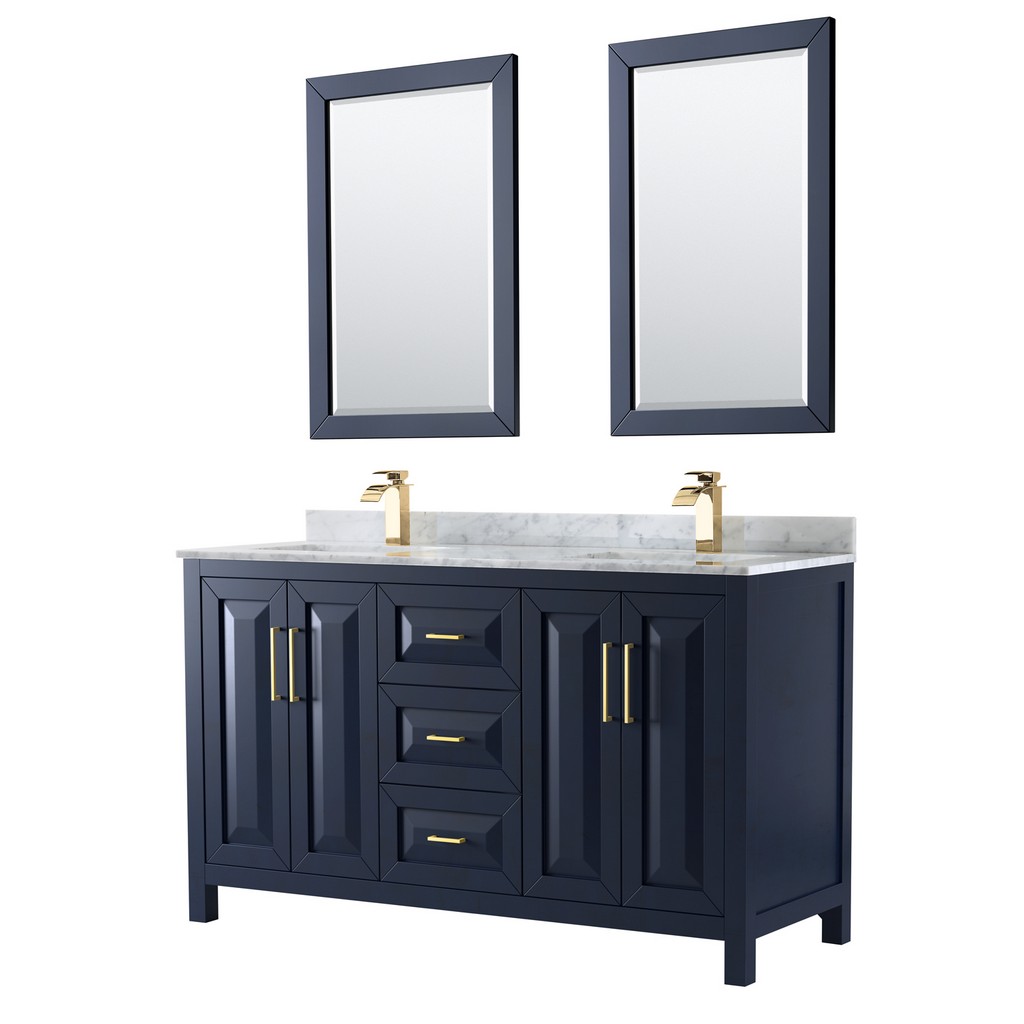 Double Bathroom Vanity Blue White Marble Countertop Undermount Square Sinks Mirrors