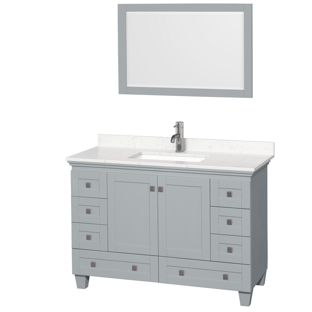 Single Bathroom Vanity Gray Light Vein Marble Countertop Undermount Square Sink Mirror
