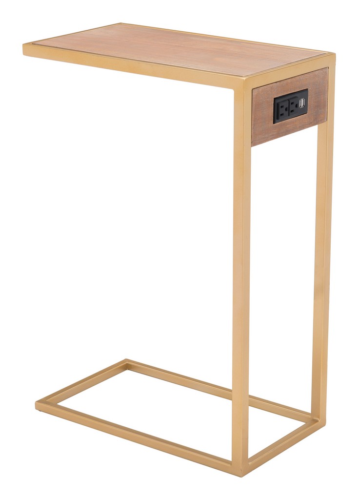 Ike Side Table Brown &amp; Gold - Zuo Modern 101466