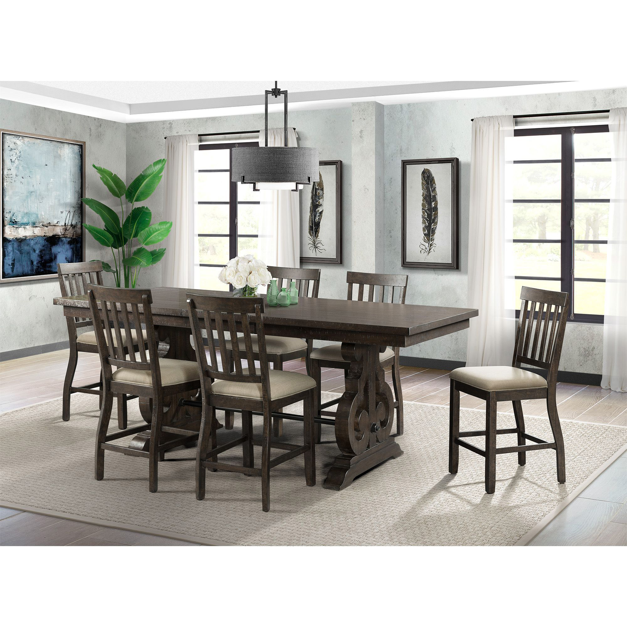 Stanford Counter Height 7PC Dining Set-Table & Six Slat Back Chairs - Picket House Furnishings DST190C7PC