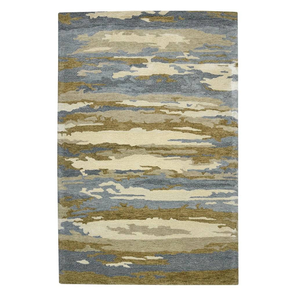 Abstract Gunter Tan/Blue Hand-tufted Wool Blend Area Rug 2&#039;x3&#039; - Amer Rug ABS50203