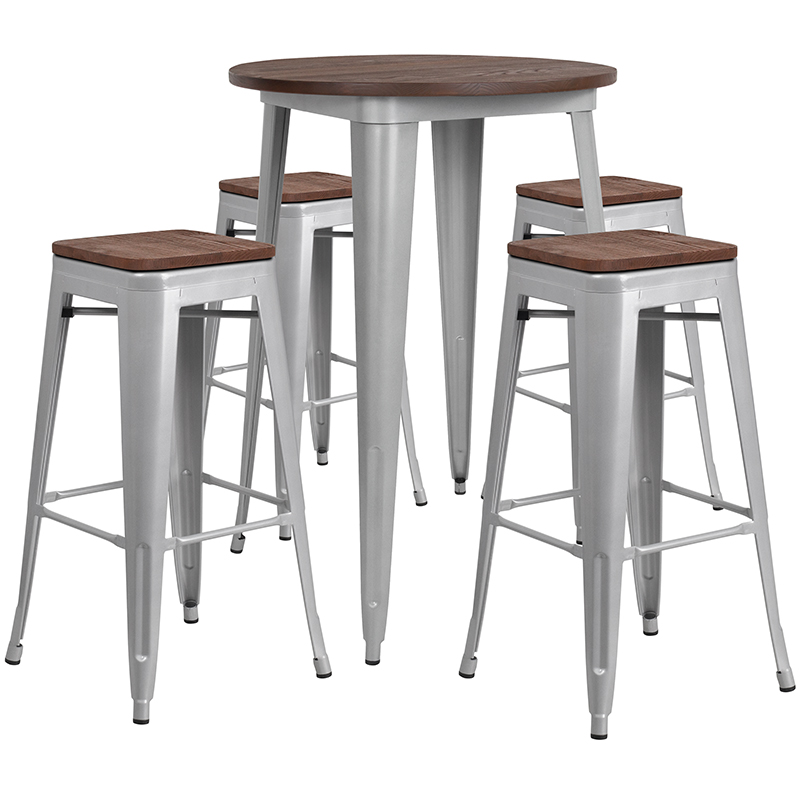 Round Bar Table Set Backless Stools