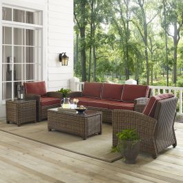 Weathered Brown Crosley Furniture Bradenton Outdoor Wicker Rectangular Side Table with Glass Top