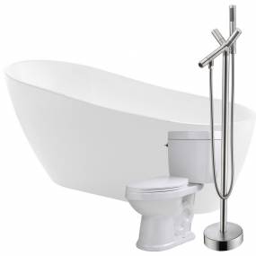 Trend 67 in. Acrylic Flatbottom Non-Whirlpool Bathtub with Havasu Faucet and Talos 1.6 GPF Toilet - ANZZI FTAZ093-42B-65