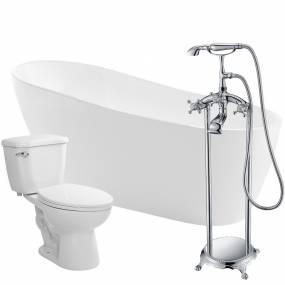 Trend 67 in. Acrylic Flatbottom Non-Whirlpool Bathtub with Tugela Faucet and Kame 1.28 GPF Toilet - ANZZI FTAZ093-52C-55