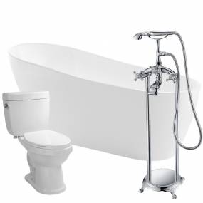 Trend 67 in. Acrylic Flatbottom Non-Whirlpool Bathtub with Tugela Faucet and Talos 1.6 GPF Toilet - ANZZI FTAZ093-52C-65