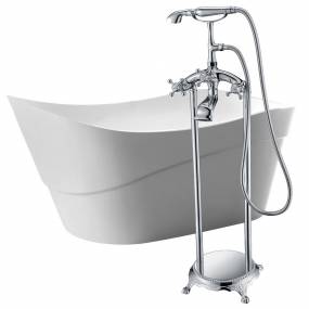 Kahl 67 in. Acrylic Flatbottom Non-Whirlpool Bathtub in White with Tugela Faucet in Polished Chrome - ANZZI FTAZ094-0052C