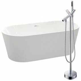 Chand 67 in. Acrylic Flatbottom Non-Whirlpool Bathtub in White with Havasu Faucet in Polished Chrome - ANZZI FTAZ098-0042C