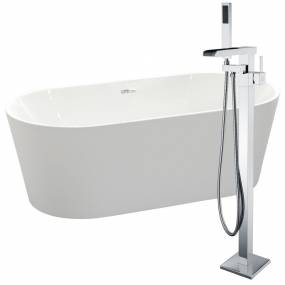 Chand 67 in. Acrylic Flatbottom Non-Whirlpool Bathtub in White with Union Faucet in Polished Chrome - ANZZI FTAZ098-0059C