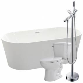 Chand 67 in. Acrylic Flatbottom Non-Whirlpool Bathtub with Havasu Faucet and Kame 1.28 GPF Toilet - ANZZI FTAZ098-42C-55